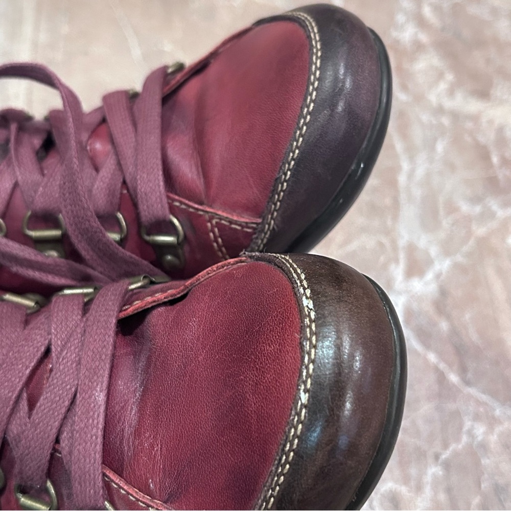 Women's Burgundy Leather Lace-Up Ankle Sneakers - Picture 13 of 14